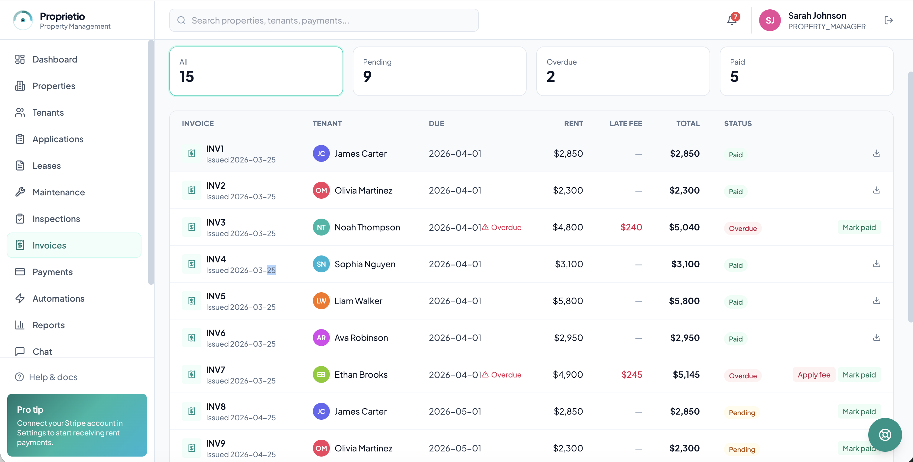Generated invoice with per-unit assessment share