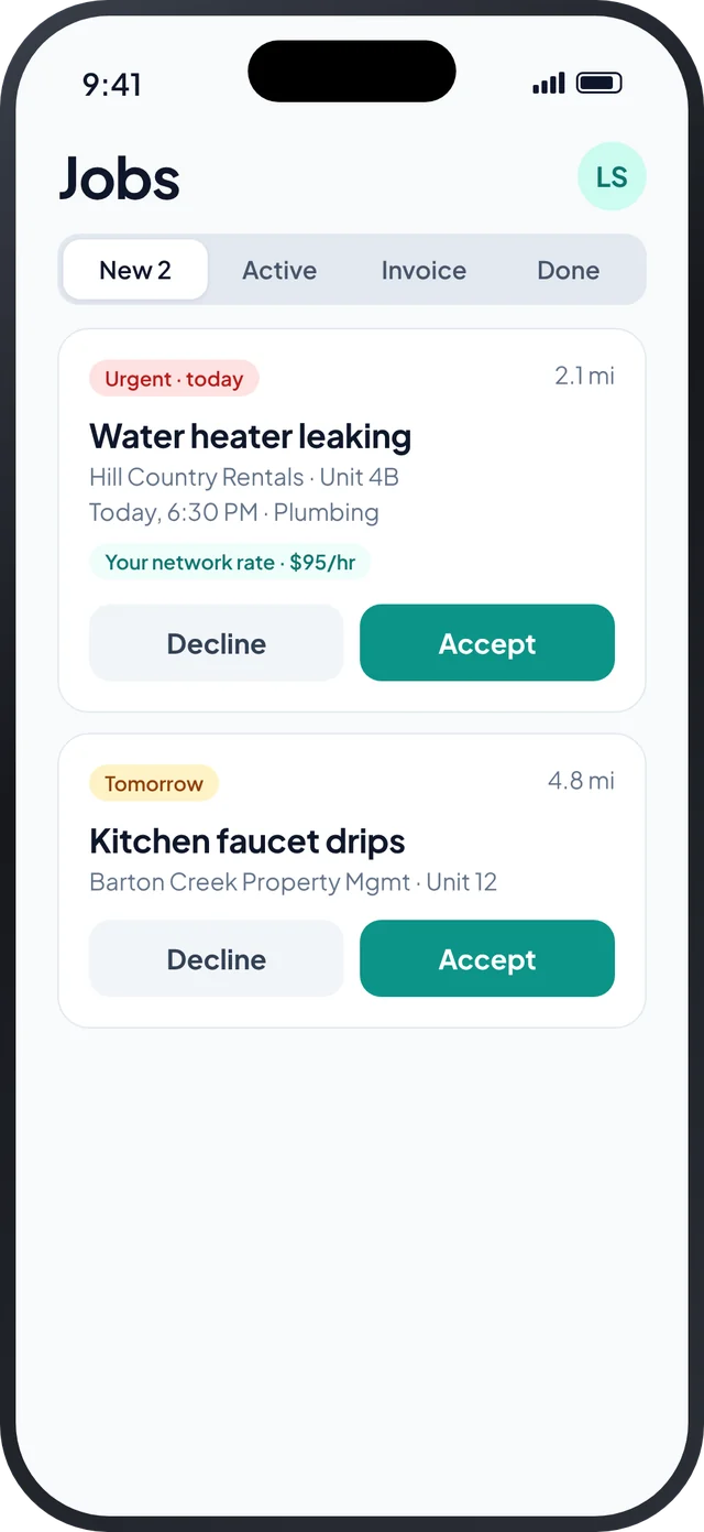 The Proprietio Pro app showing new jobs from property managers